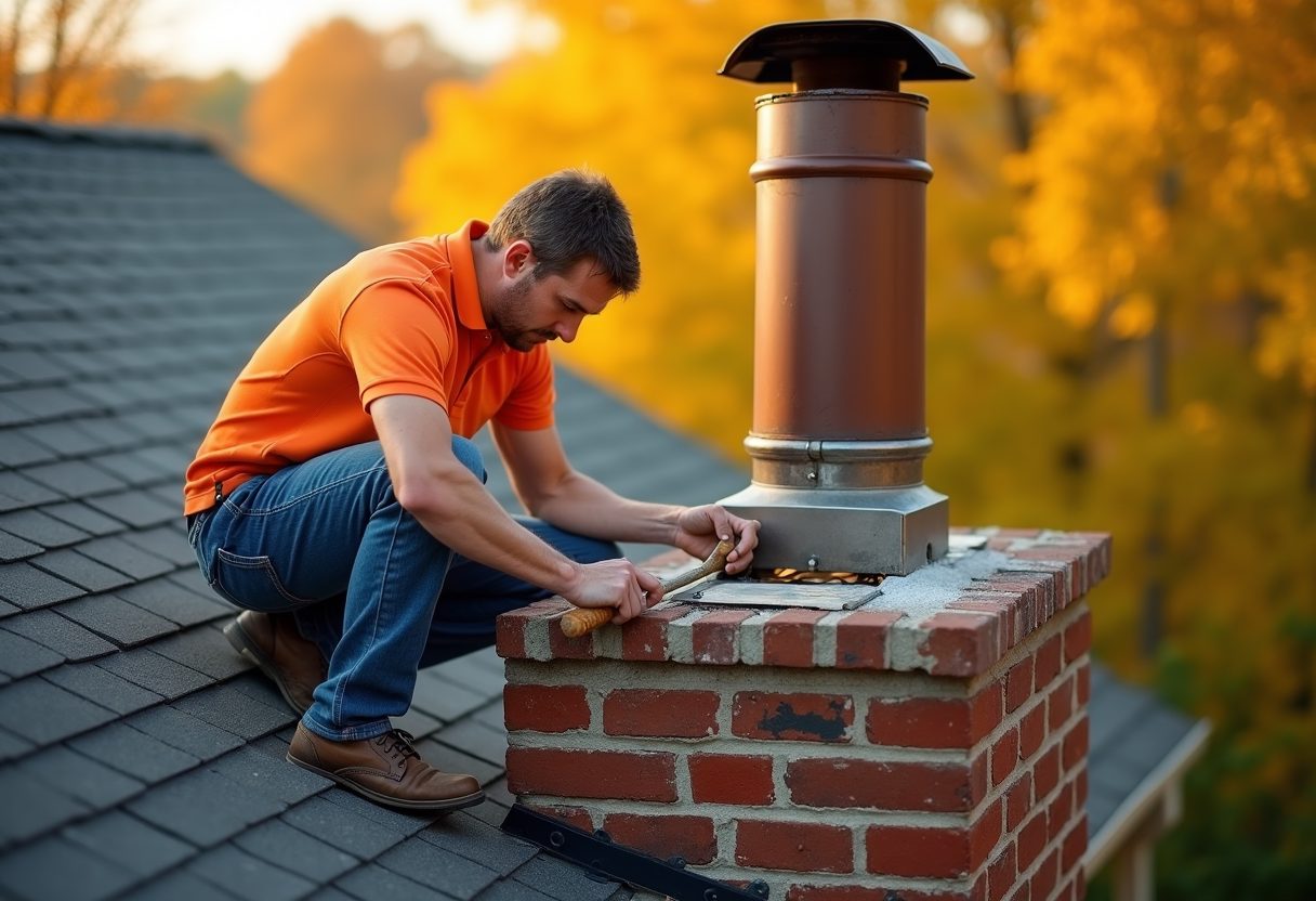 Technician repairing a brick chimney crown — Chantilly